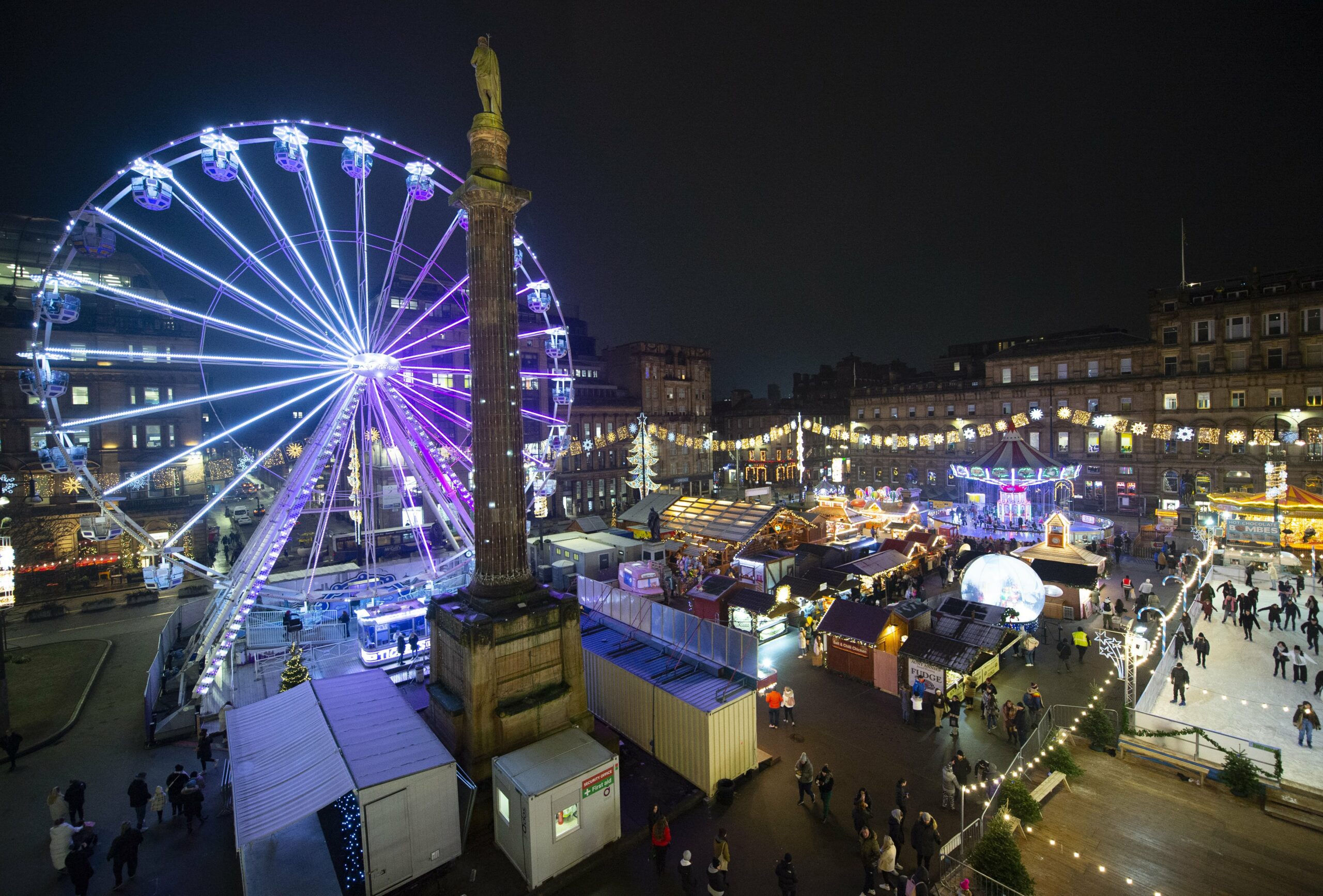 George Square, Glasgow and St Enoch Xmas Market 2022 shot for M&Ds. NOTE: All wide shots with lots of people in frame there is no photography consent for all people but any close up of childrens, people looking at camera, posed up or close to camera were spoken to and told it was for marketing of market and M&Ds.